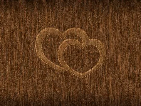 Dark brown background with the effect of wood texture and a symbol of love. Stock Illustration