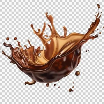 The  dark brown coffee splashes with the roasted coffee beans float in the air. Stock-Illustration