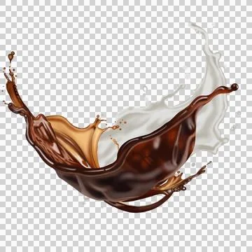 The  dark brown coffee splashes with the roasted coffee beans float in the air. Stock-Illustration