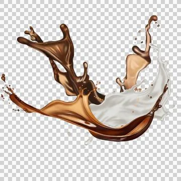 The  dark brown coffee splashes with the roasted coffee beans float in the air. Illustrazione stock