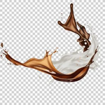 The  dark brown coffee splashes with the roasted coffee beans float in the air. Stock-Illustration