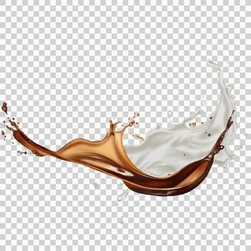 The  dark brown coffee splashes with the roasted coffee beans float in the air. Stock Illustration