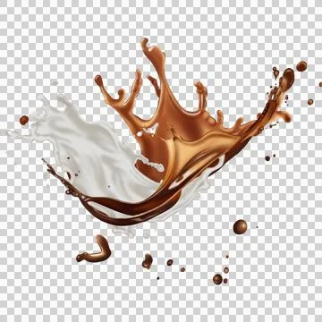 The  dark brown coffee splashes with the roasted coffee beans float in the air. Stock Illustration