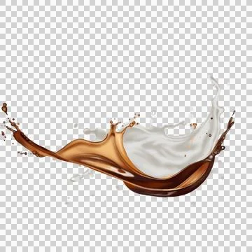 The  dark brown coffee splashes with the roasted coffee beans float in the air. Stock Illustration