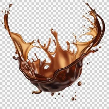 The  dark brown coffee splashes with the roasted coffee beans float in the air. Stock-Illustration