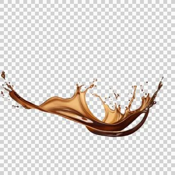 The  dark brown coffee splashes with the roasted coffee beans float in the air. Stock Illustration