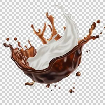 The  dark brown coffee splashes with the roasted coffee beans float in the air. Stock Illustration