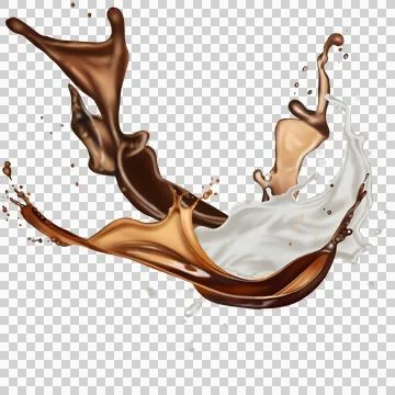 The  dark brown coffee splashes with the roasted coffee beans float in the air. Stock-Illustration
