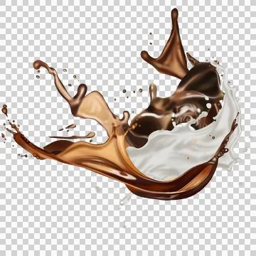 The  dark brown coffee splashes with the roasted coffee beans float in the air. Stock Illustration