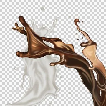 The  dark brown coffee splashes with the roasted coffee beans float in the air. Stock Illustration