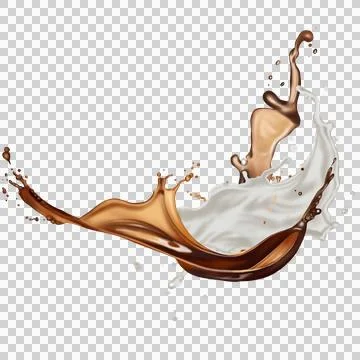 The  dark brown coffee splashes with the roasted coffee beans float in the air. Stock Illustration