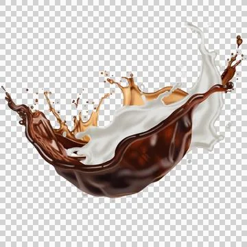 The  dark brown coffee splashes with the roasted coffee beans float in the air. Stock-Illustration