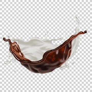 The  dark brown coffee splashes with the roasted coffee beans float in the air. Stock Illustration