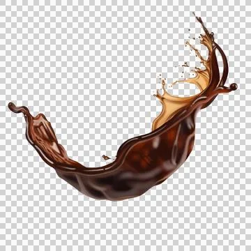 The  dark brown coffee splashes with the roasted coffee beans float in the air. Stock-Illustration