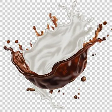 The  dark brown coffee splashes with the roasted coffee beans float in the air. Stock Illustration