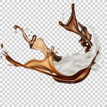 The  dark brown coffee splashes with the roasted coffee beans float in the air. Illustrazione stock