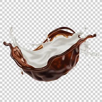 The  dark brown coffee splashes with the roasted coffee beans float in the air. Stock-Illustration