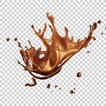 The  dark brown coffee splashes with the roasted coffee beans float in the air. Stock Illustration