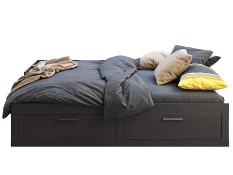 Dark brown double bed with storage. 3d render Stock Illustration