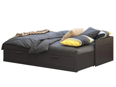 Dark brown double bed with storage. 3d render Stock Illustration