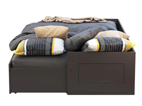 Dark brown double bed with storage. 3d render Stock Illustration