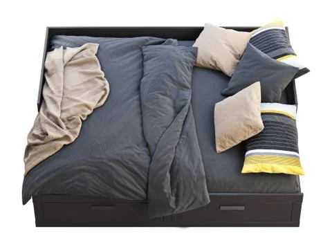 Dark brown double bed with storage. 3d render Stock Illustration