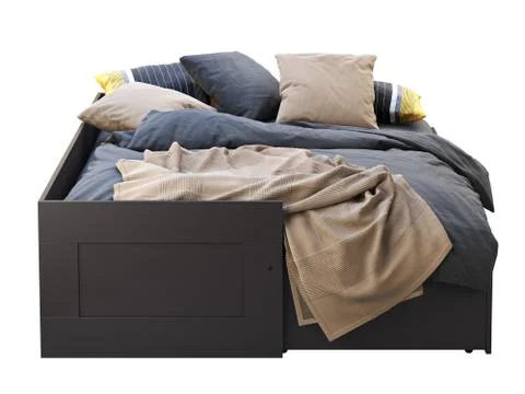 Dark brown double bed with storage. 3d render Stock Illustration
