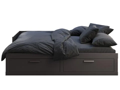 Dark brown double bed with storage. 3d render Stock Illustration