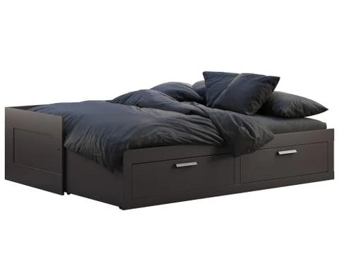 Dark brown double bed with storage. 3d render Stock Illustration