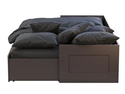 Dark brown double bed with storage. 3d render Stock Illustration