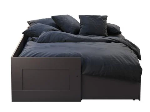 Dark brown double bed with storage. 3d render Stock Illustration