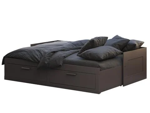 Dark brown double bed with storage. 3d render Stock Illustration