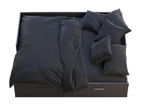 Dark brown double bed with storage. 3d render Stock Illustration