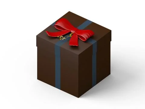 Dark brown gift box with red ribbon bow Stock Illustration