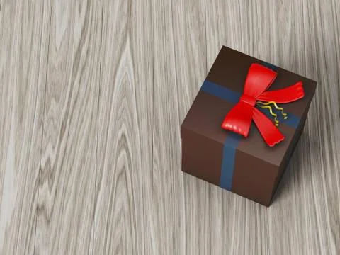 Dark brown gift box with red ribbon bow Stock Illustration