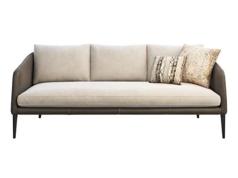 Dark brown leather sofa with light cushion. 3d render Stock Illustration