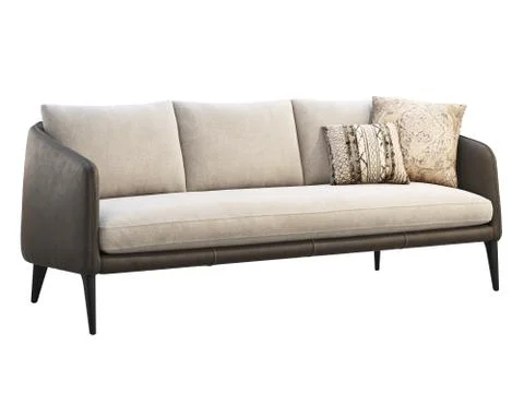 Dark brown leather sofa with light cushion. 3d render Stock Illustration