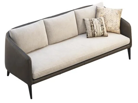 Dark brown leather sofa with light cushion. 3d render Stock Illustration
