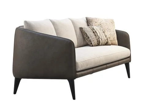 Dark brown leather sofa with light cushion. 3d render Stock Illustration