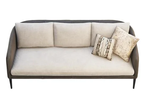 Dark brown leather sofa with light cushion. 3d render Stock Illustration