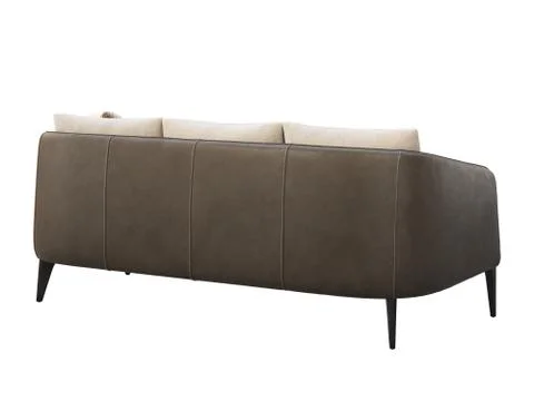 Dark brown leather sofa with light cushion. 3d render Stock Illustration