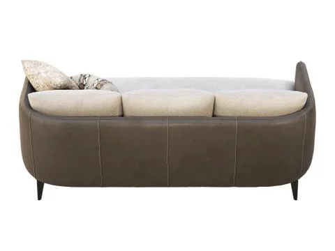 Dark brown leather sofa with light cushion. 3d render Stock Illustration