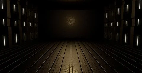 Dark brown metallic rusty concrete floor and wall empty room 3d render Stock Illustration