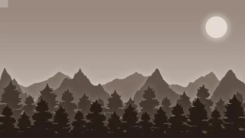 Dark Brown Mountain Outline Tree Tops Abstract Image Background Stock Illustration