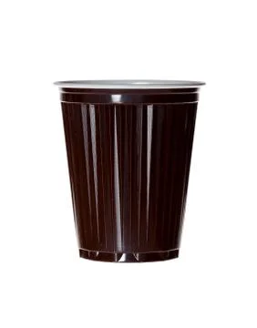 Dark brown plastic cup isolated on white. Stock Photos
