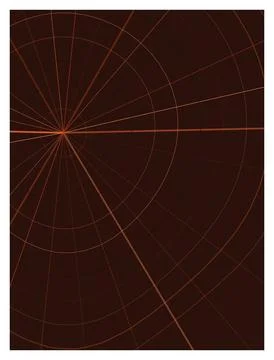 Dark brown radar grid pattern with glowing orange light burst illustration. Stock Illustration