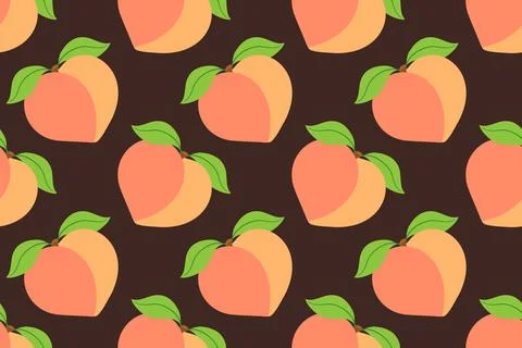Dark brown seamless pattern with sweet peaches and green leaves vector Illustrazione stock