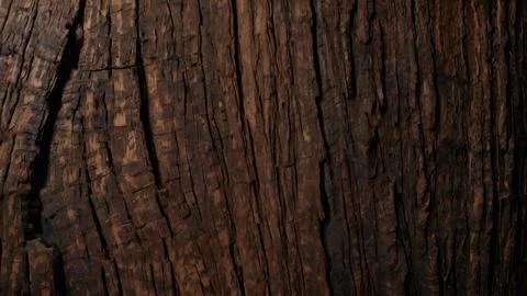 Dark Brown Tree Bark Texture with Deep Grooves Stock Photos
