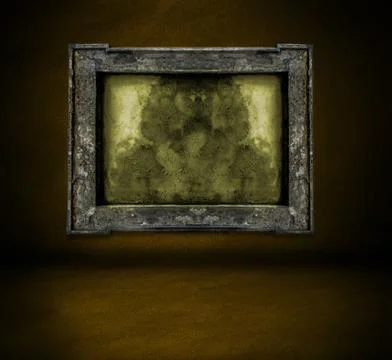 Dark brown wall with frame and floor interior background Foto stock