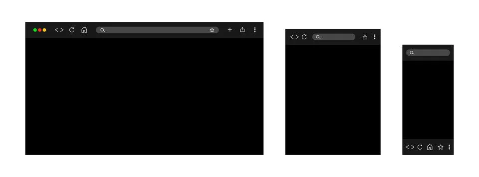 Dark browser interface mockup set. Vector illustration Stock Illustration